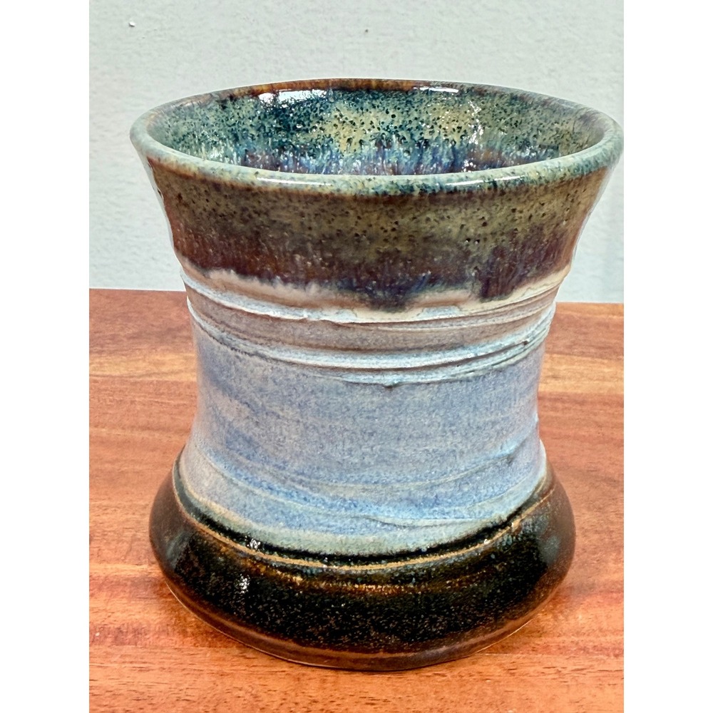 Handmade Studio Pottery Mug Blue Brown Drip Glaze Hand Thrown Signed Stoneware - Picture 2 of 12